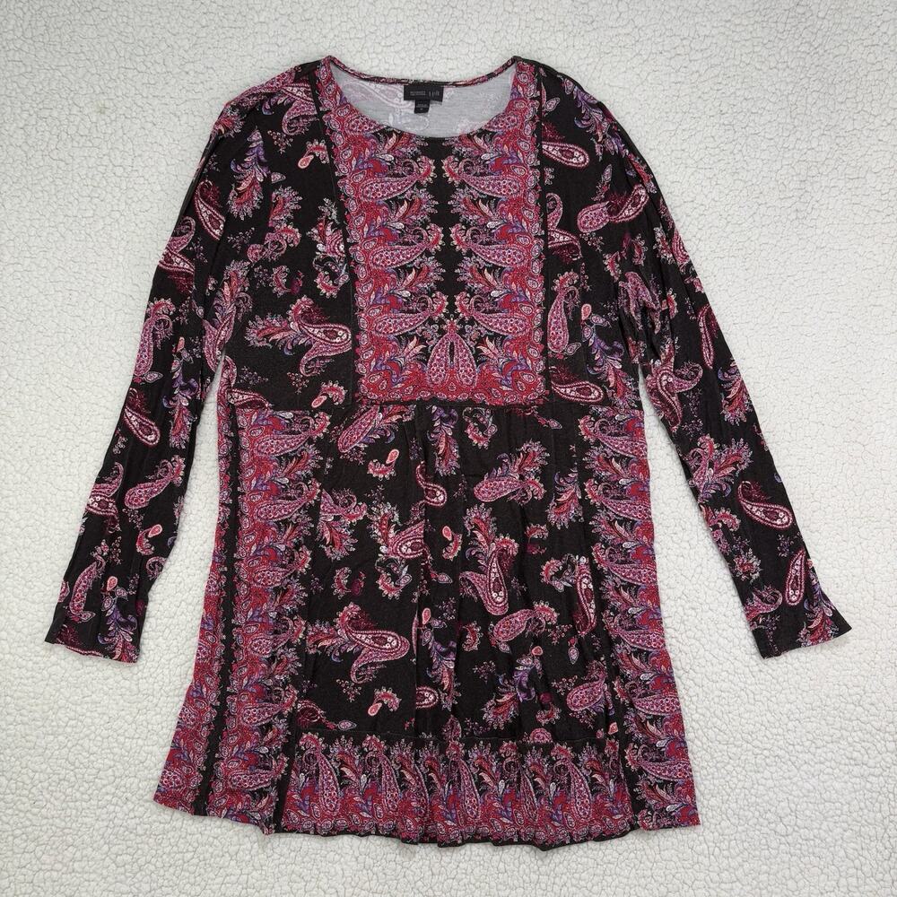 J Jill Wearever Collection Pink Black Paisley Tunic Top Mini‎ Dress Size M